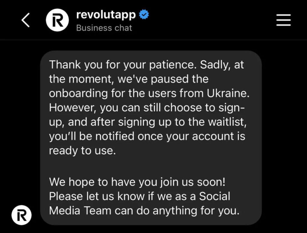 Revolut приостановил регистрацию новых пользователей из Украины