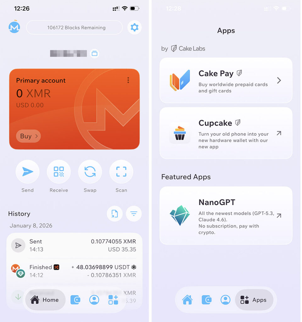 Мобильное приложение кошелек Cake Wallet